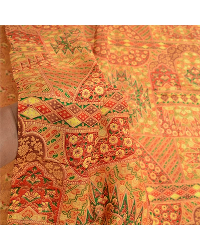 Sanskriti Vintage Mustard Indian Pure Silk Sarees Printed Sari 5Yd Craft Fabric, PR-57159-Mustard-Printed Floral Design-Pure Silk-5