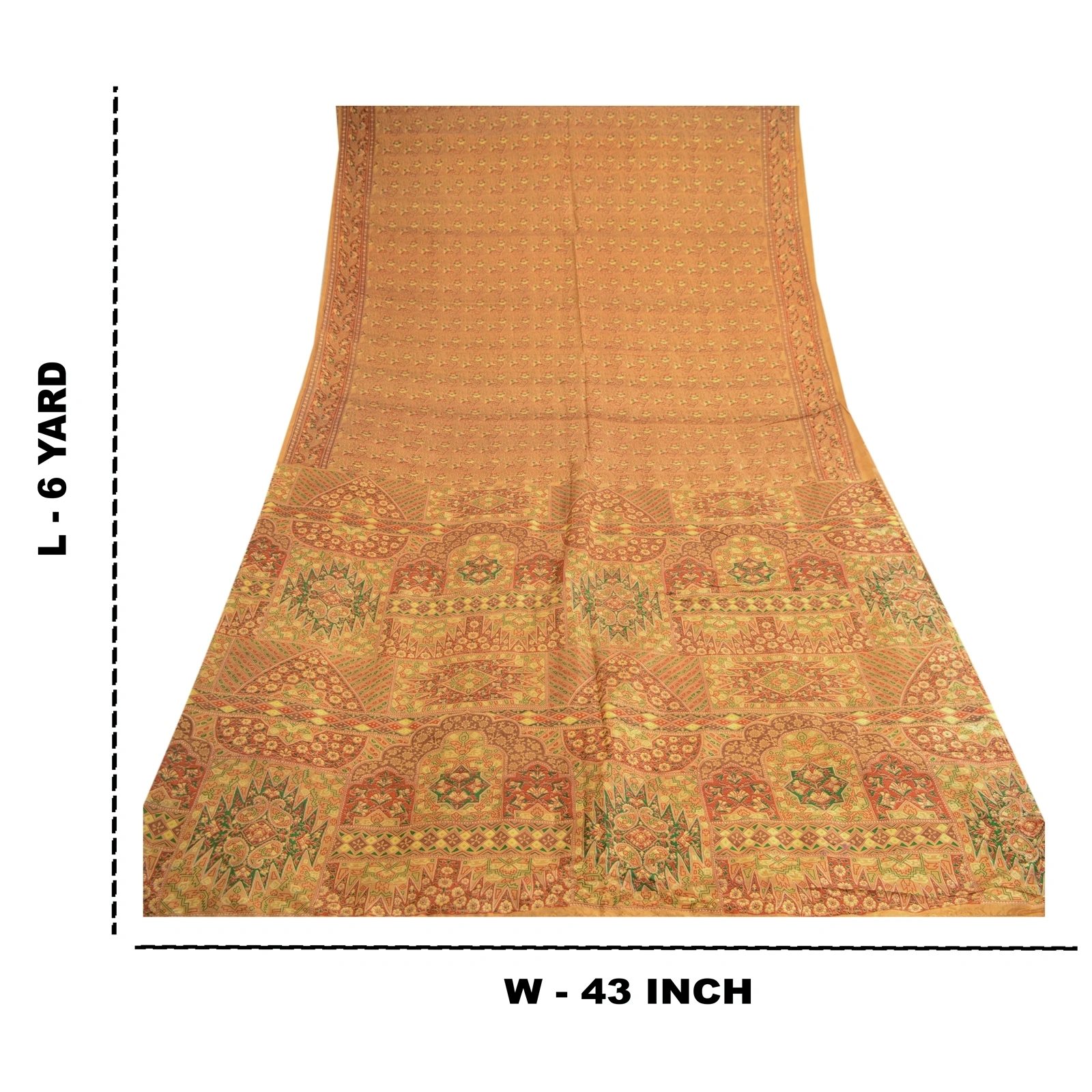 Sanskriti Vintage Mustard Indian Pure Silk Sarees Printed Sari 5Yd Craft Fabric, PR-57159-Mustard-Printed Floral Design-Pure Silk-8