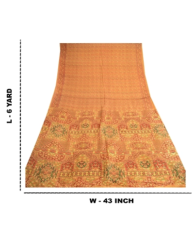 Sanskriti Vintage Mustard Indian Pure Silk Sarees Printed Sari 5Yd Craft Fabric, PR-57159-Mustard-Printed Floral Design-Pure Silk-8