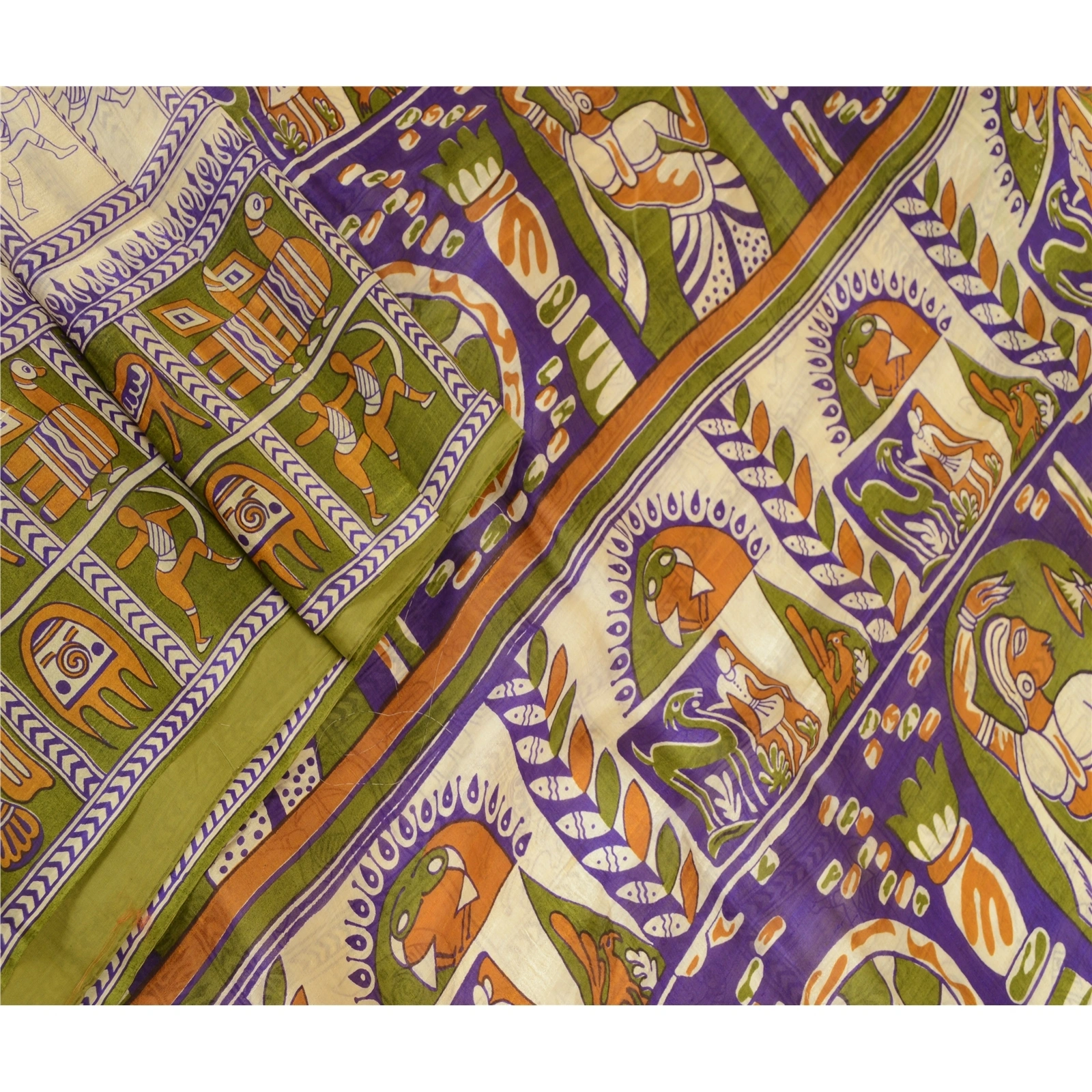 Sanskriti Vintage Purple Pure Silk Sarees Women Animal Printed Sari Craft Fabric, PR-57180-Purple-Printed Floral Design-Pure Silk-1