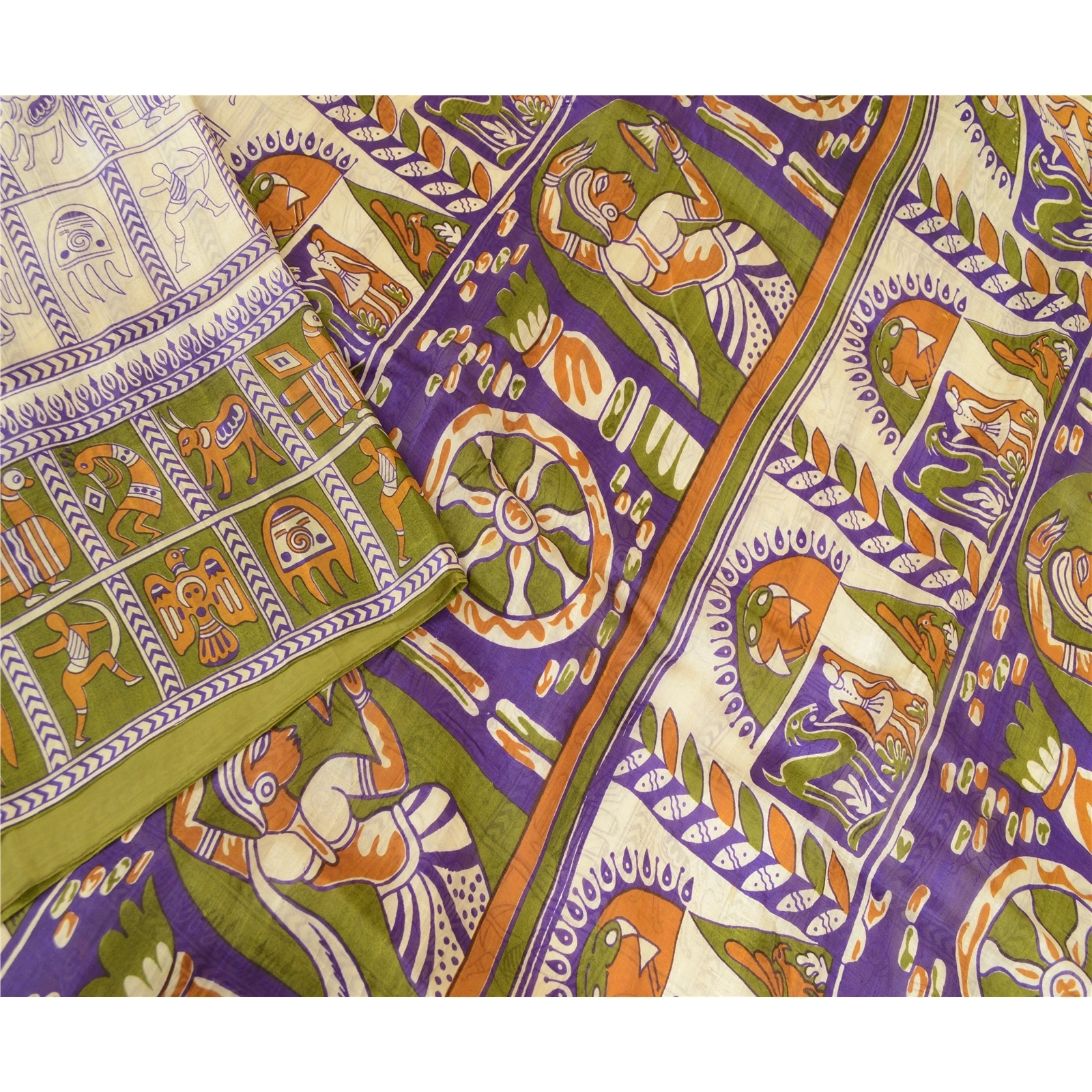 Sanskriti Vintage Purple Pure Silk Sarees Women Animal Printed Sari Craft Fabric, PR-57180-Purple-Printed Floral Design-Pure Silk-2