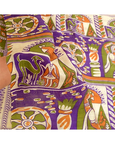 Sanskriti Vintage Purple Pure Silk Sarees Women Animal Printed Sari Craft Fabric, PR-57180-Purple-Printed Floral Design-Pure Silk-5
