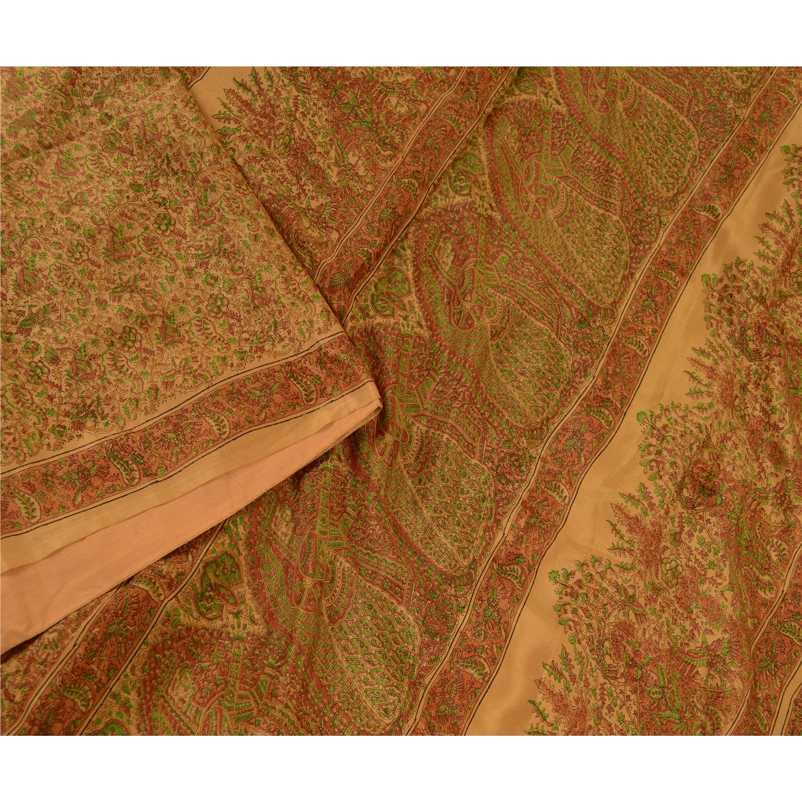 Sanskriti Vintage Salted Caramel Pure Silk Sarees Printed Sari 5Yd Craft Fabric, PR-57181-Salted Caramel-Printed Floral Design-Pure Silk-2