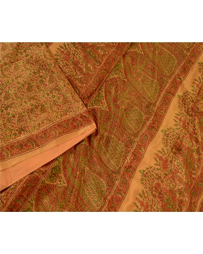 Sanskriti Vintage Salted Caramel Pure Silk Sarees Printed Sari 5Yd Craft Fabric, PR-57181-Salted Caramel-Printed Floral Design-Pure Silk-2