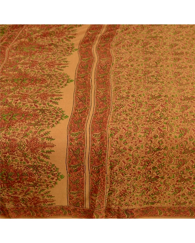 Sanskriti Vintage Salted Caramel Pure Silk Sarees Printed Sari 5Yd Craft Fabric, PR-57181-Salted Caramel-Printed Floral Design-Pure Silk-3