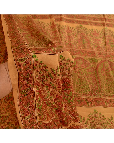 Sanskriti Vintage Salted Caramel Pure Silk Sarees Printed Sari 5Yd Craft Fabric, PR-57181-Salted Caramel-Printed Floral Design-Pure Silk-5