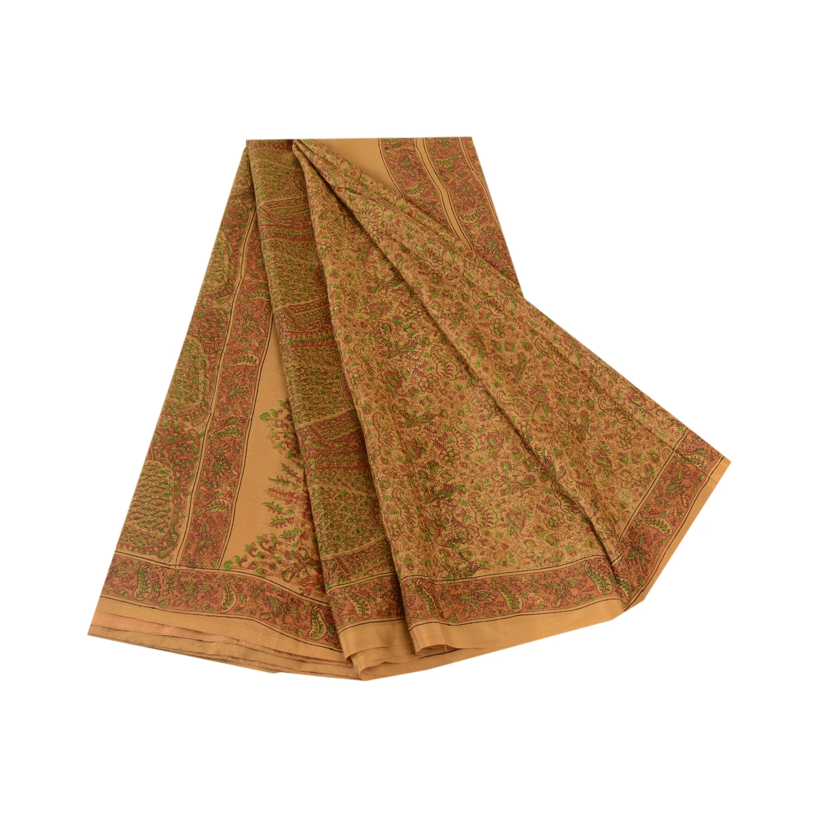 Sanskriti Vintage Salted Caramel Pure Silk Sarees Printed Sari 5Yd Craft Fabric, PR-57181-Salted Caramel-Printed Floral Design-Pure Silk-6