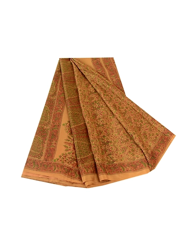 Sanskriti Vintage Salted Caramel Pure Silk Sarees Printed Sari 5Yd Craft Fabric, PR-57181-Salted Caramel-Printed Floral Design-Pure Silk-6