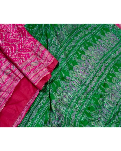Sanskriti Vintage Pink Indian Pure Silk Sarees Printed Sari Floral Craft Fabric, PR-57203-Pink-Printed Floral Design-Pure Silk-1