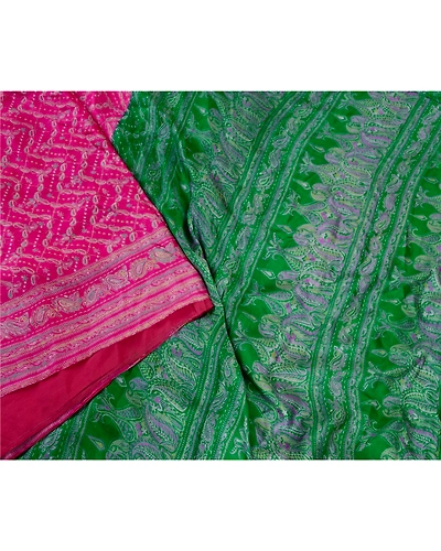 Sanskriti Vintage Pink Indian Pure Silk Sarees Printed Sari Floral Craft Fabric, PR-57203-Pink-Printed Floral Design-Pure Silk-2