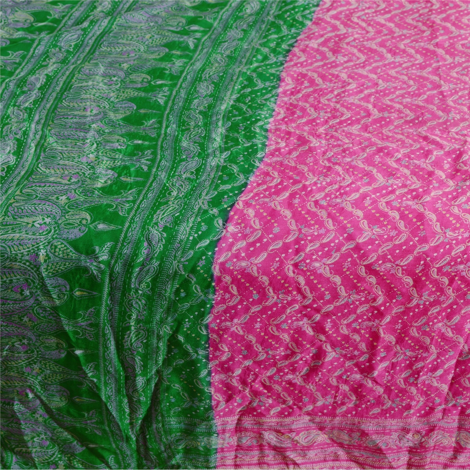 Sanskriti Vintage Pink Indian Pure Silk Sarees Printed Sari Floral Craft Fabric, PR-57203-Pink-Printed Floral Design-Pure Silk-3