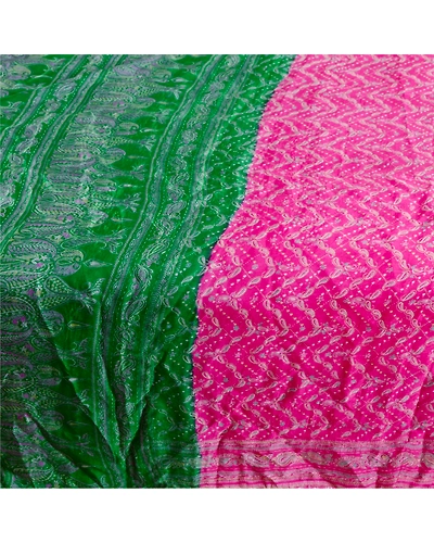 Sanskriti Vintage Pink Indian Pure Silk Sarees Printed Sari Floral Craft Fabric, PR-57203-Pink-Printed Floral Design-Pure Silk-3