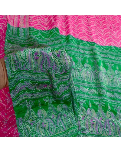 Sanskriti Vintage Pink Indian Pure Silk Sarees Printed Sari Floral Craft Fabric, PR-57203-Pink-Printed Floral Design-Pure Silk-5