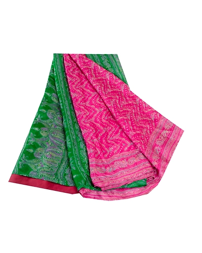 Sanskriti Vintage Pink Indian Pure Silk Sarees Printed Sari Floral Craft Fabric, PR-57203-Pink-Printed Floral Design-Pure Silk-6