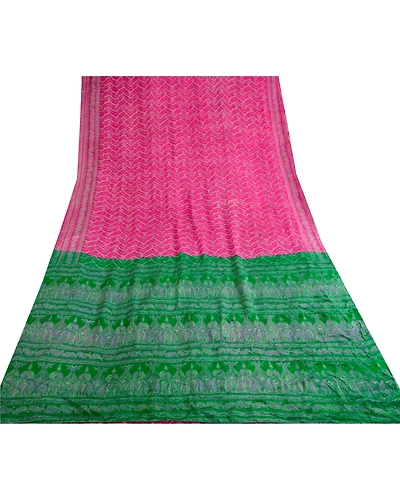 Sanskriti Vintage Pink Indian Pure Silk Sarees Printed Sari Floral Craft Fabric, PR-57203-Pink-Printed Floral Design-Pure Silk-7