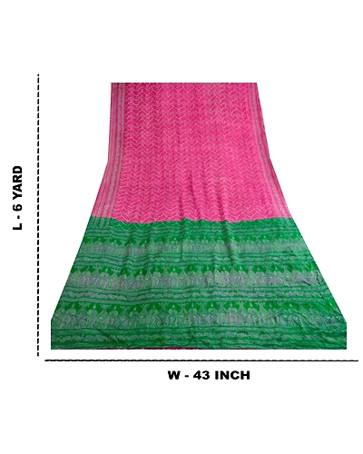 Sanskriti Vintage Pink Indian Pure Silk Sarees Printed Sari Floral Craft Fabric, PR-57203-Pink-Printed Floral Design-Pure Silk-8