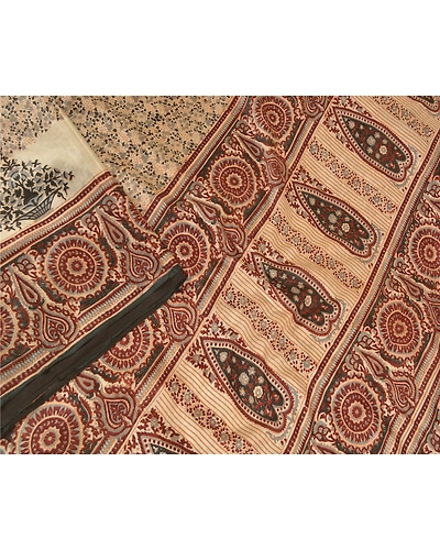 Sanskriti Vintage Brown Pure Silk Sarees Printed Sari Floral 5Yd Craft Fabric, PR-57280-Brown-Printed Floral Design-Pure Silk-2