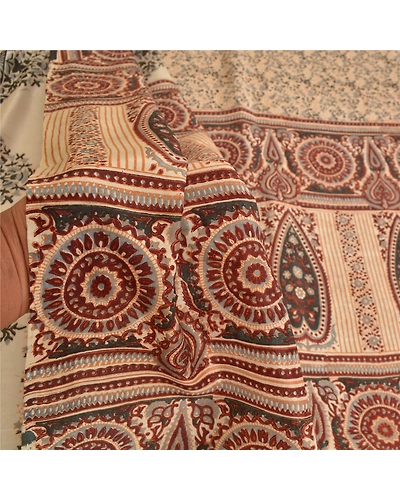 Sanskriti Vintage Brown Pure Silk Sarees Printed Sari Floral 5Yd Craft Fabric, PR-57280-Brown-Printed Floral Design-Pure Silk-5