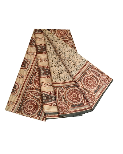 Sanskriti Vintage Brown Pure Silk Sarees Printed Sari Floral 5Yd Craft Fabric, PR-57280-Brown-Printed Floral Design-Pure Silk-6
