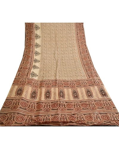 Sanskriti Vintage Brown Pure Silk Sarees Printed Sari Floral 5Yd Craft Fabric, PR-57280-Brown-Printed Floral Design-Pure Silk-7