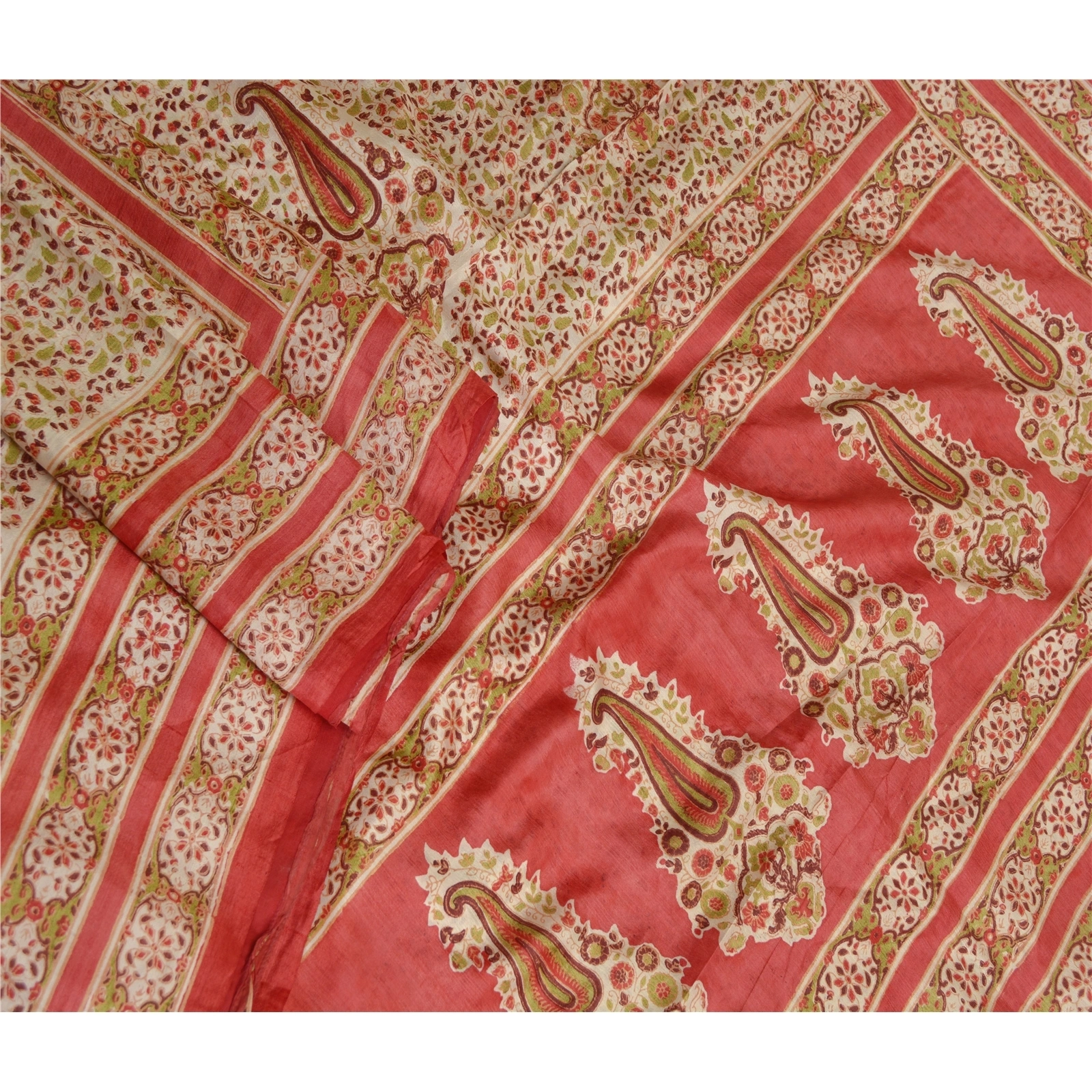 Sanskriti Vintage Red Indian Pure Silk Sarees Printed Sari Floral Craft Fabric, PR-57304-Red-Printed Floral Design-Pure Silk-1