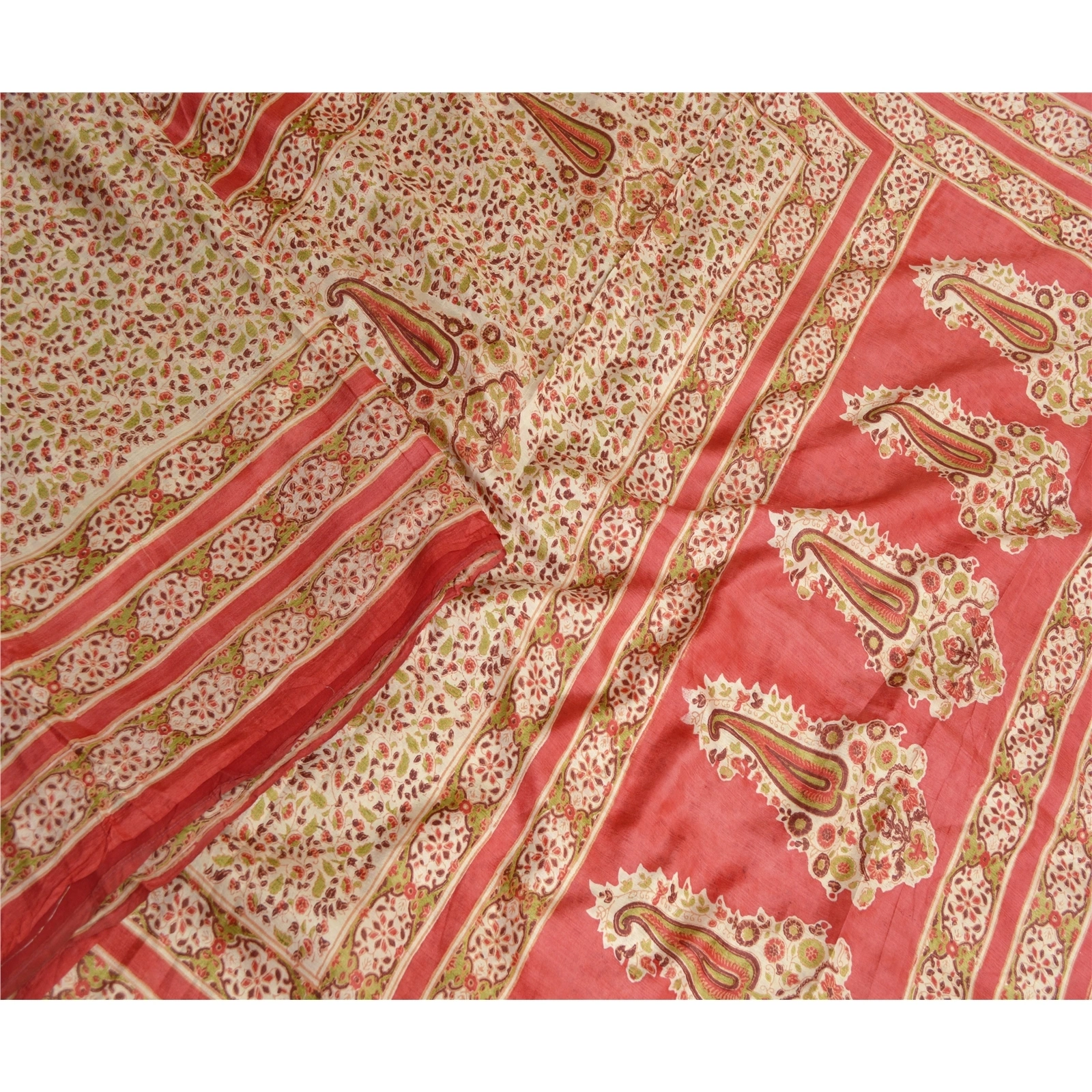 Sanskriti Vintage Red Indian Pure Silk Sarees Printed Sari Floral Craft Fabric, PR-57304-Red-Printed Floral Design-Pure Silk-2