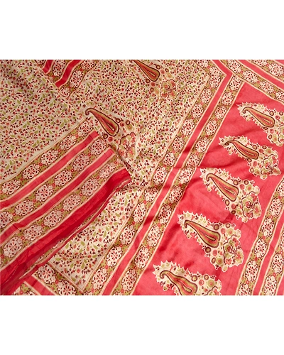 Sanskriti Vintage Red Indian Pure Silk Sarees Printed Sari Floral Craft Fabric, PR-57304-Red-Printed Floral Design-Pure Silk-2
