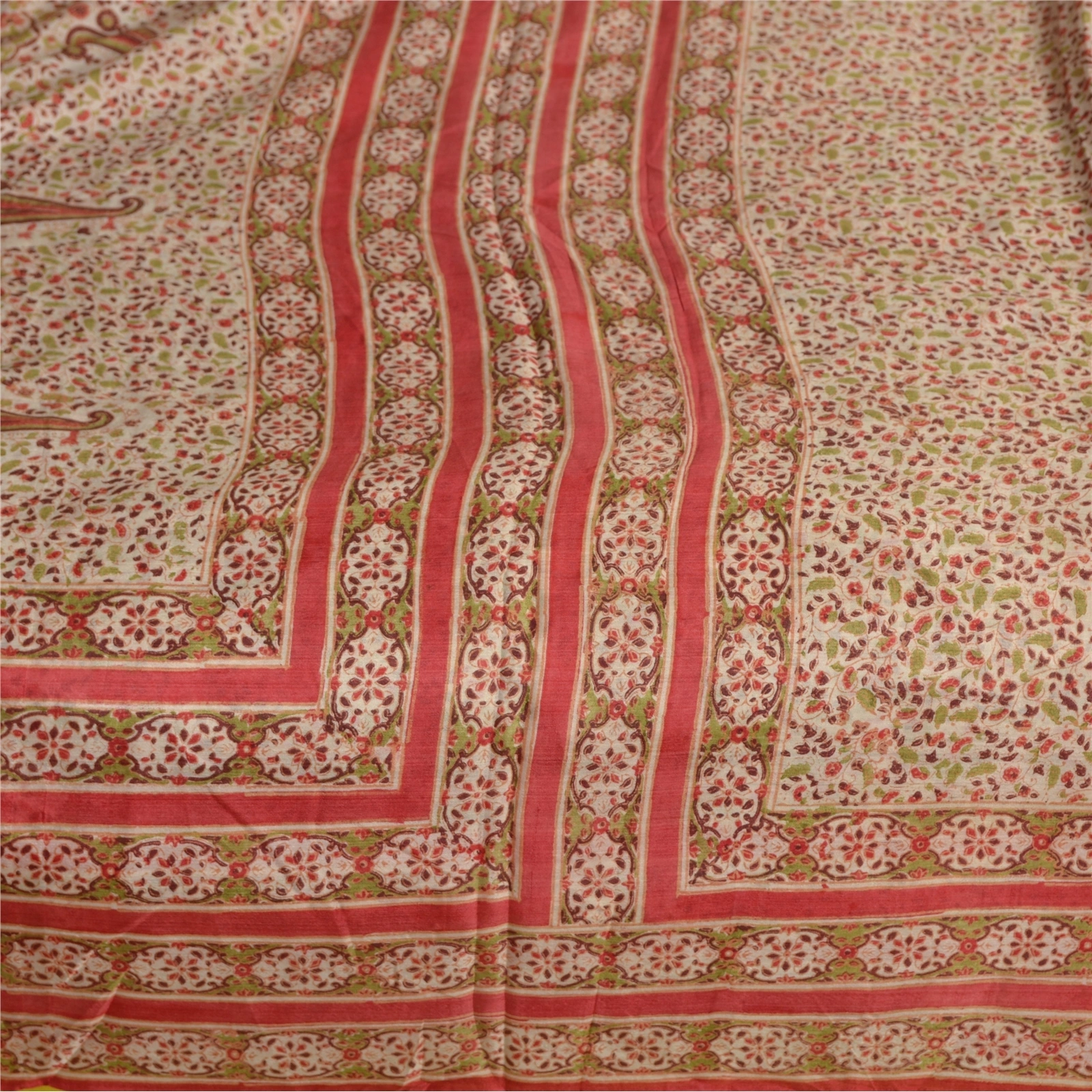 Sanskriti Vintage Red Indian Pure Silk Sarees Printed Sari Floral Craft Fabric, PR-57304-Red-Printed Floral Design-Pure Silk-3