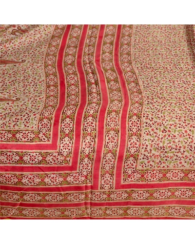 Sanskriti Vintage Red Indian Pure Silk Sarees Printed Sari Floral Craft Fabric, PR-57304-Red-Printed Floral Design-Pure Silk-3
