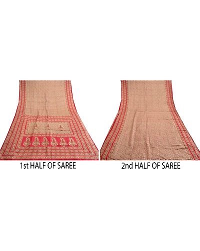 Sanskriti Vintage Red Indian Pure Silk Sarees Printed Sari Floral Craft Fabric, PR-57304-Red-Printed Floral Design-Pure Silk-4