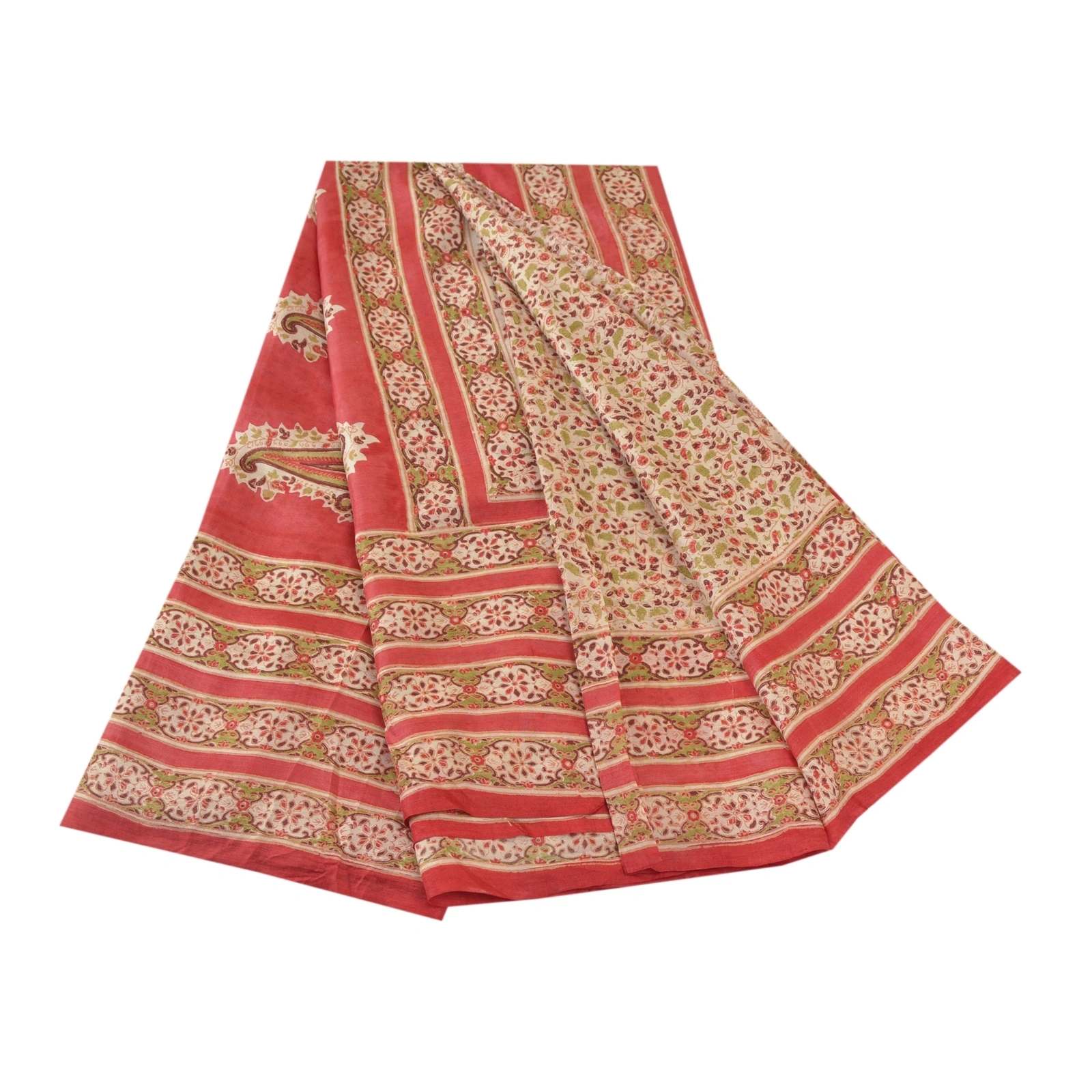 Sanskriti Vintage Red Indian Pure Silk Sarees Printed Sari Floral Craft Fabric, PR-57304-Red-Printed Floral Design-Pure Silk-6