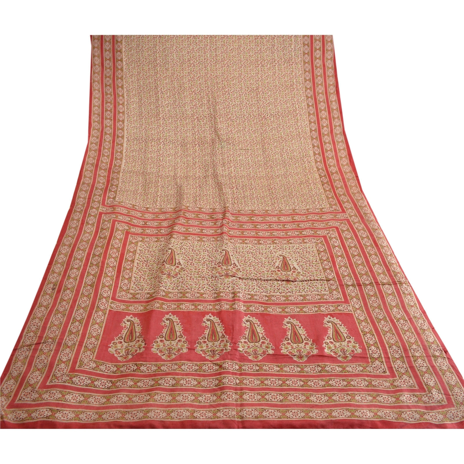 Sanskriti Vintage Red Indian Pure Silk Sarees Printed Sari Floral Craft Fabric, PR-57304-Red-Printed Floral Design-Pure Silk-7