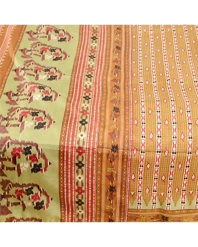 Sanskriti Vintage Brown Indian Pure Silk Sarees Printed Sari 5Yd Craft Fabric, PR-57314-Brown-Printed Floral Design-Pure Silk-3