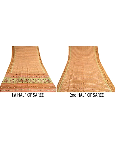 Sanskriti Vintage Brown Indian Pure Silk Sarees Printed Sari 5Yd Craft Fabric, PR-57314-Brown-Printed Floral Design-Pure Silk-4