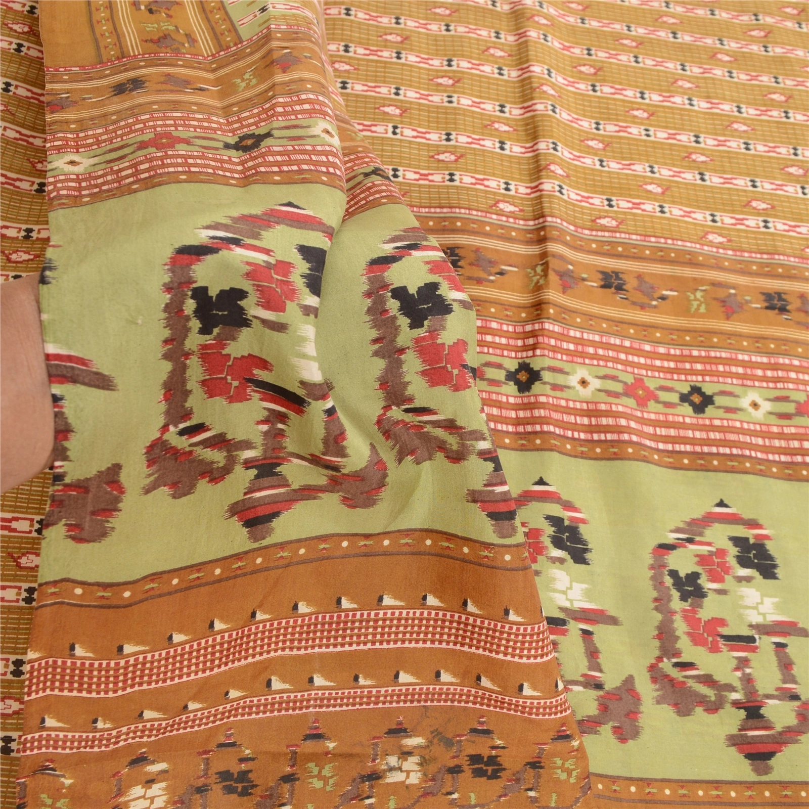 Sanskriti Vintage Brown Indian Pure Silk Sarees Printed Sari 5Yd Craft Fabric, PR-57314-Brown-Printed Floral Design-Pure Silk-5