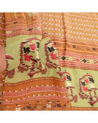 Sanskriti Vintage Brown Indian Pure Silk Sarees Printed Sari 5Yd Craft Fabric, PR-57314-Brown-Printed Floral Design-Pure Silk-5