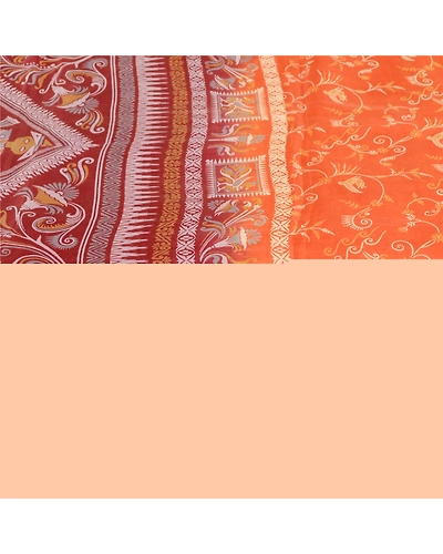 Sanskriti Vintage Orange Pure Silk Sarees Human Animal Printed Sari Craft Fabric, PR-57331-Orange-Printed Floral Design-Pure Silk-3