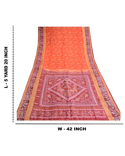 Sanskriti Vintage Orange Pure Silk Sarees Human Animal Printed Sari Craft Fabric, PR-57331-Orange-Printed Floral Design-Pure Silk-9