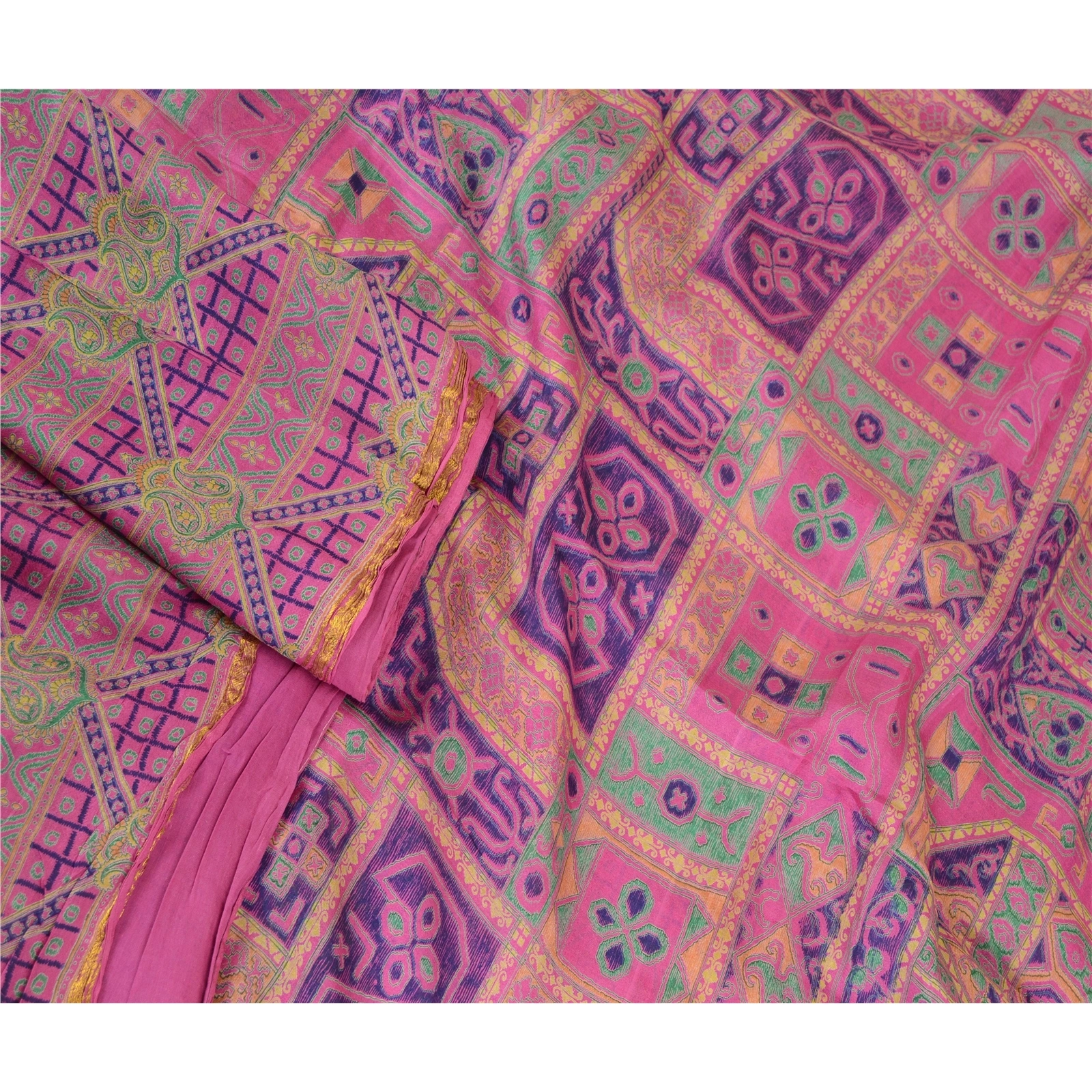 Sanskriti Vintage Purple Pure Silk Sarees Printed Zari Border Sari Craft Fabric, PR-57342-Purple-Printed Floral Design-Pure Silk-1