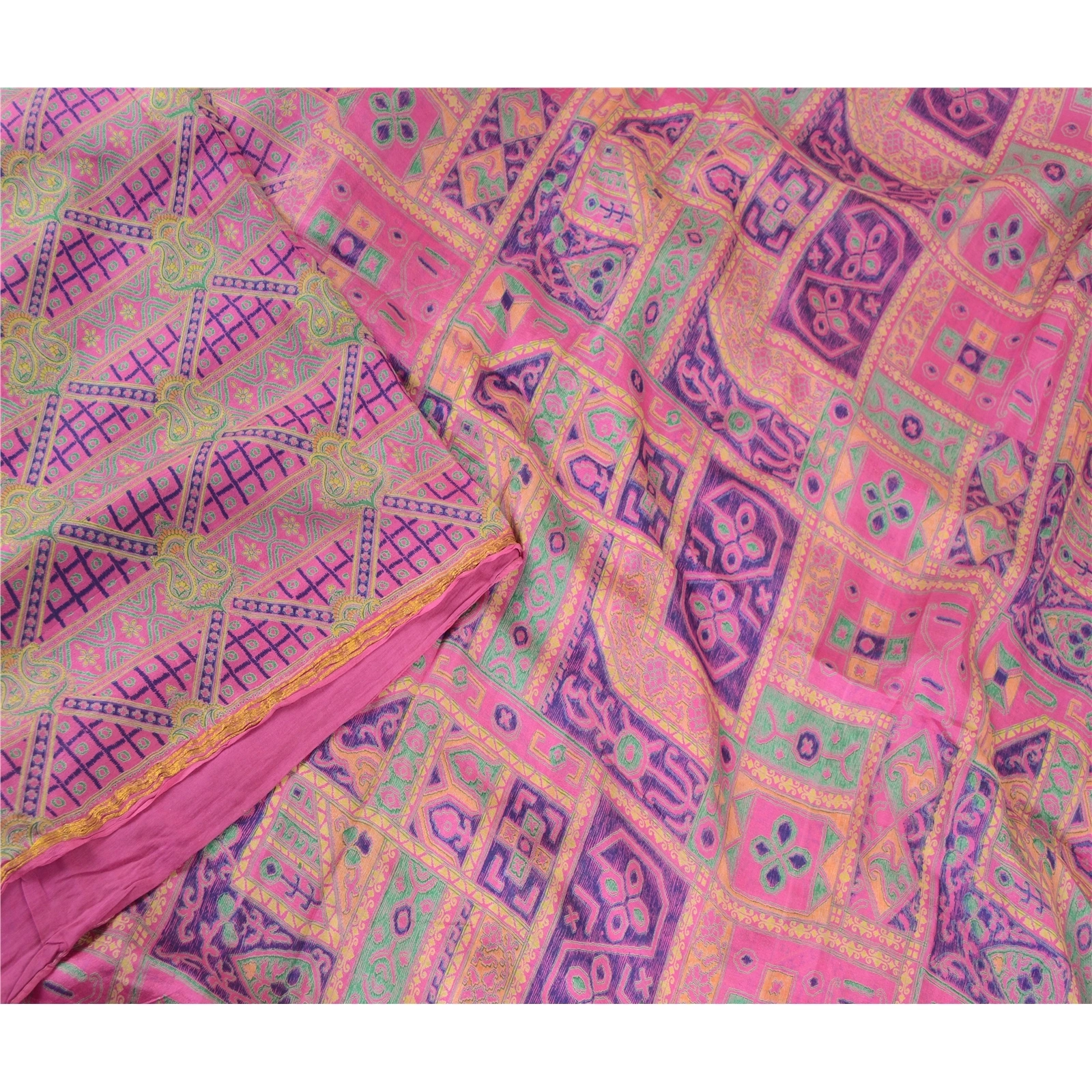 Sanskriti Vintage Purple Pure Silk Sarees Printed Zari Border Sari Craft Fabric, PR-57342-Purple-Printed Floral Design-Pure Silk-2