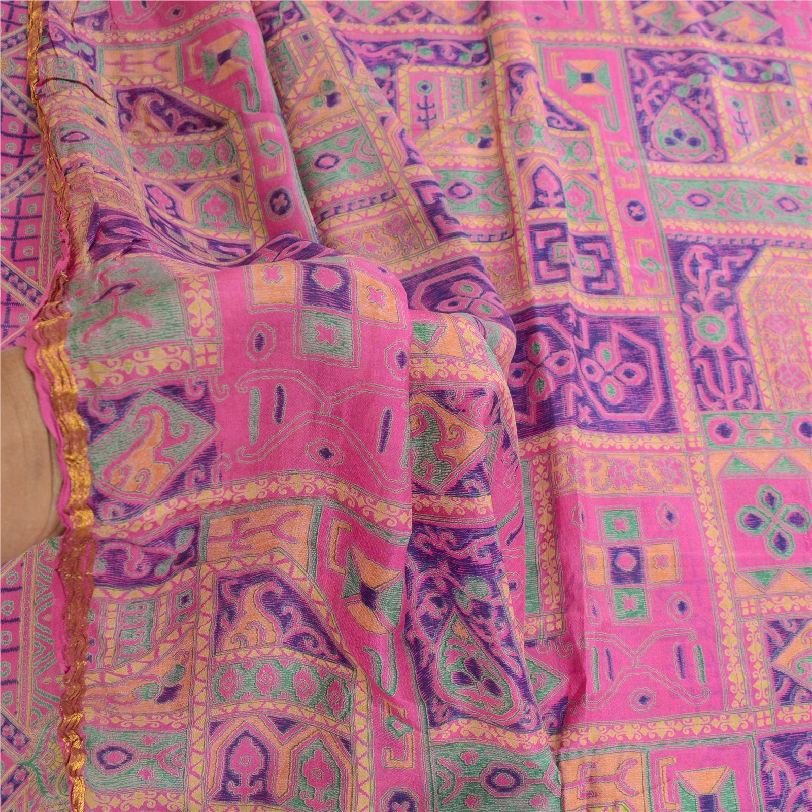 Sanskriti Vintage Purple Pure Silk Sarees Printed Zari Border Sari Craft Fabric, PR-57342-Purple-Printed Floral Design-Pure Silk-5