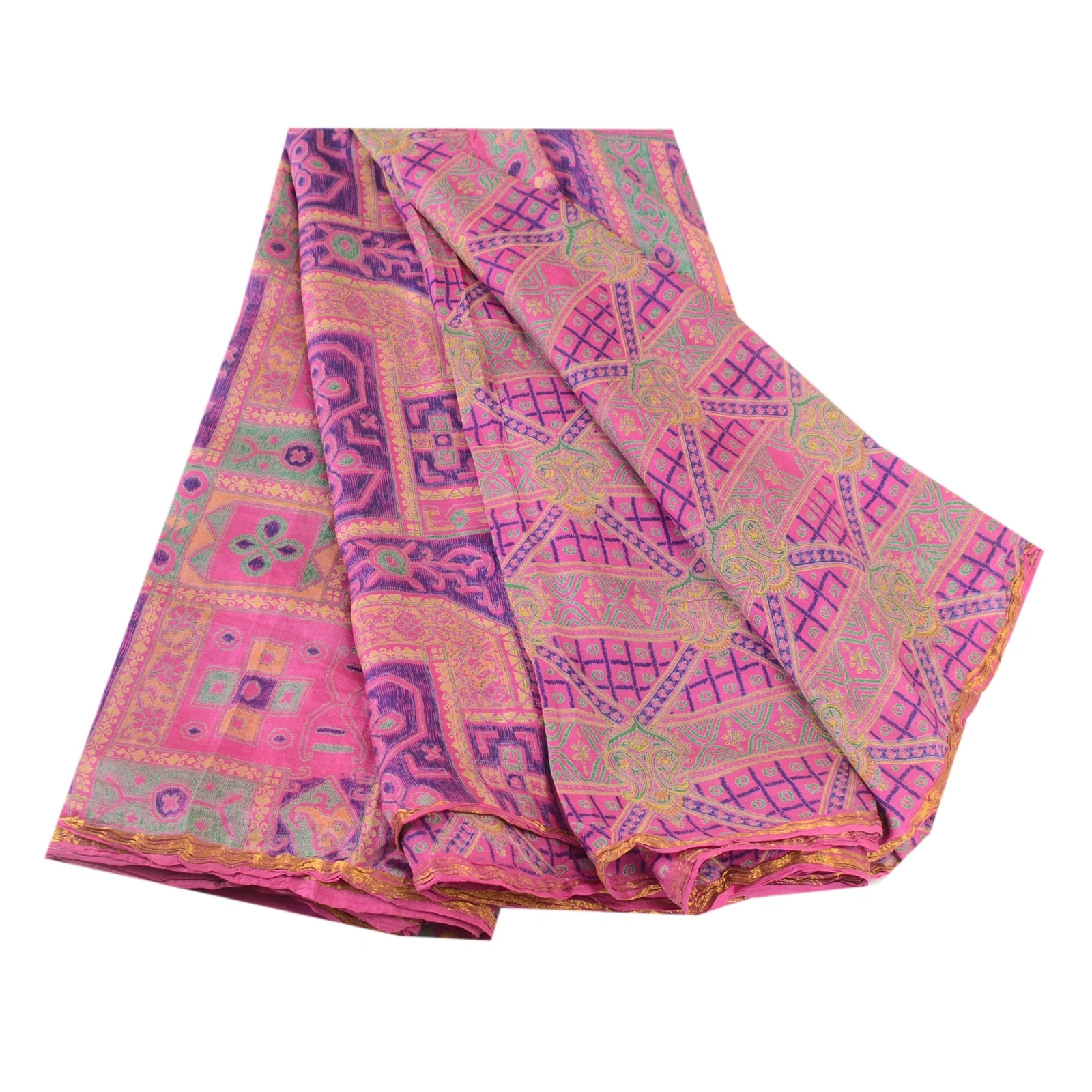 Sanskriti Vintage Purple Pure Silk Sarees Printed Zari Border Sari Craft Fabric, PR-57342-Purple-Printed Floral Design-Pure Silk-6