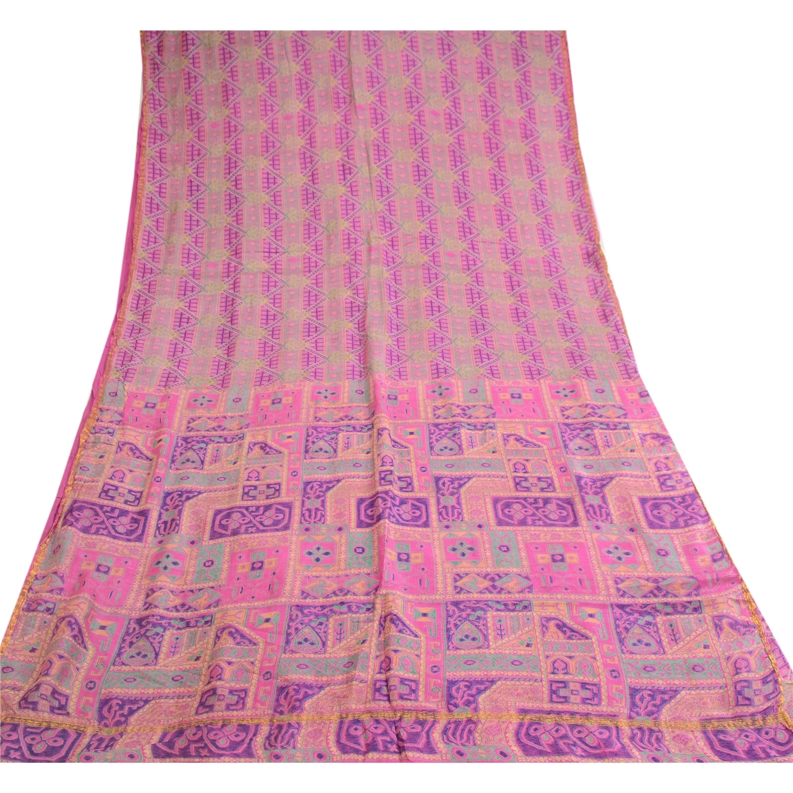 Sanskriti Vintage Purple Pure Silk Sarees Printed Zari Border Sari Craft Fabric, PR-57342-Purple-Printed Floral Design-Pure Silk-7