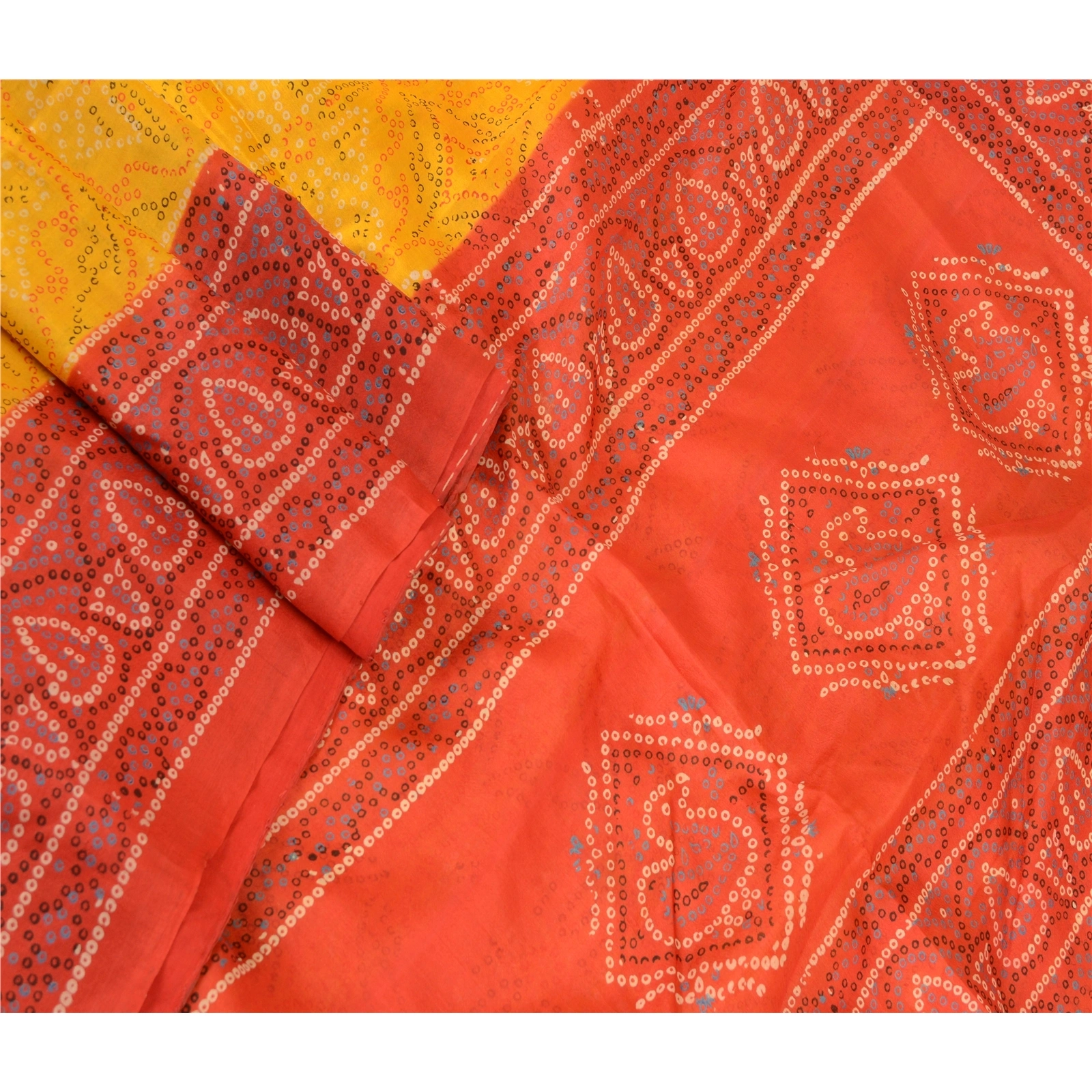 Sanskriti Vintage Bandhani Canary Yellow Pure Silk Sarees Printed Sari Fabric, PR-57346-Canary Yellow-Printed Floral Design-Pure Silk-1