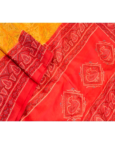 Sanskriti Vintage Bandhani Canary Yellow Pure Silk Sarees Printed Sari Fabric, PR-57346-Canary Yellow-Printed Floral Design-Pure Silk-1