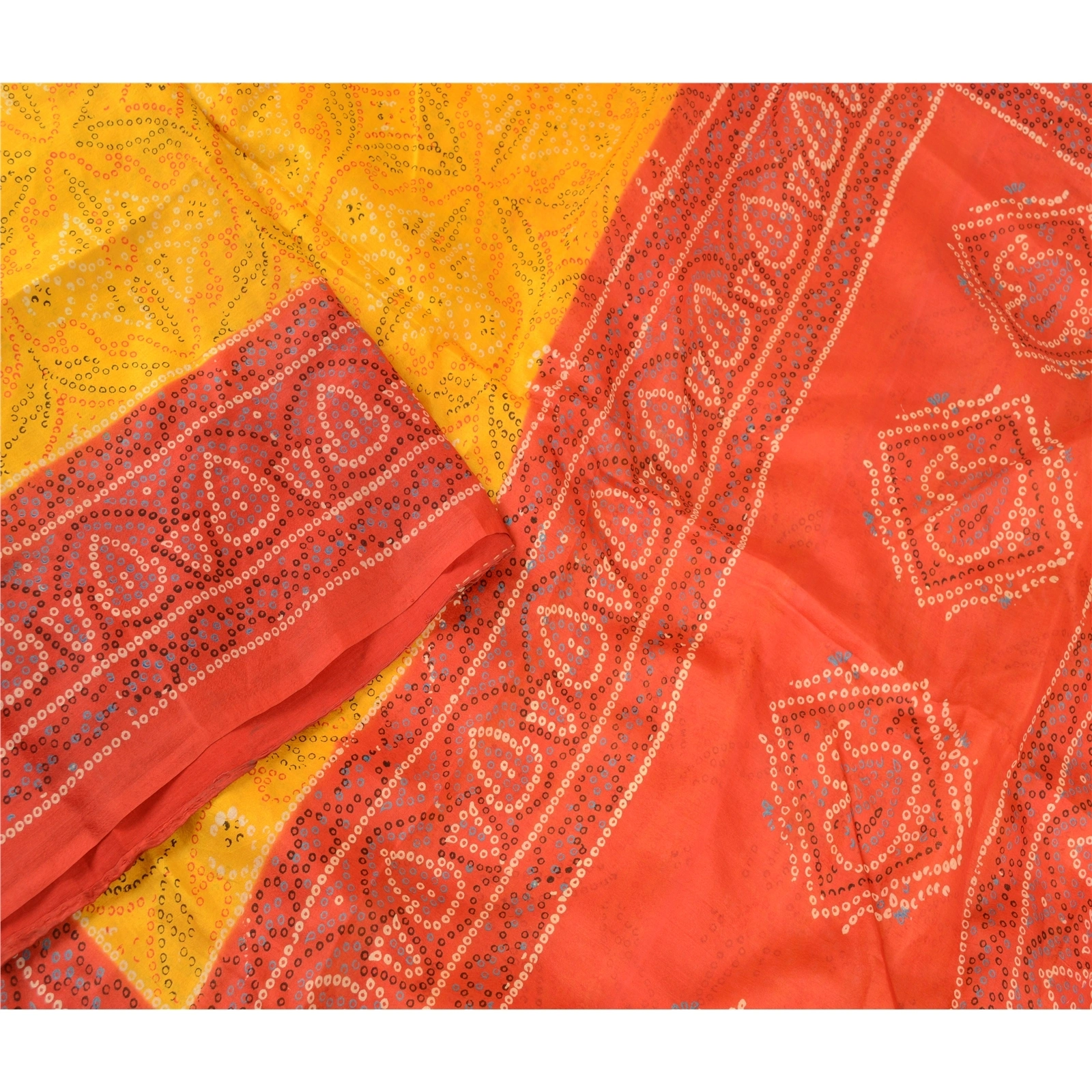 Sanskriti Vintage Bandhani Canary Yellow Pure Silk Sarees Printed Sari Fabric, PR-57346-Canary Yellow-Printed Floral Design-Pure Silk-2