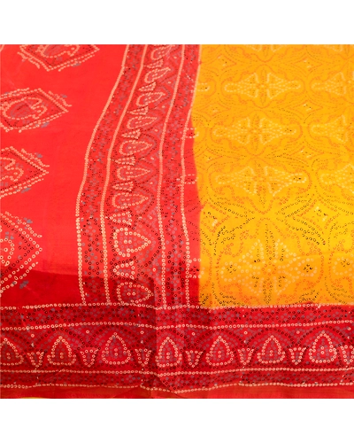 Sanskriti Vintage Bandhani Canary Yellow Pure Silk Sarees Printed Sari Fabric, PR-57346-Canary Yellow-Printed Floral Design-Pure Silk-3