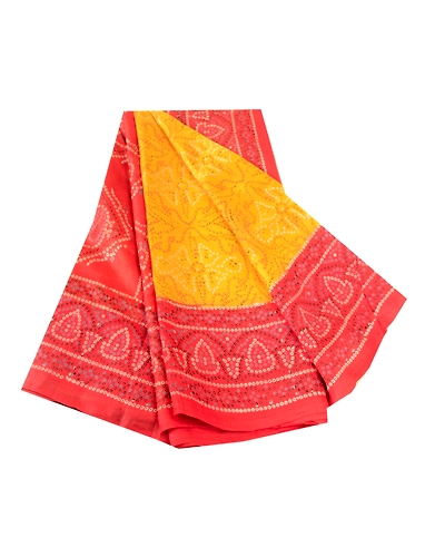 Sanskriti Vintage Bandhani Canary Yellow Pure Silk Sarees Printed Sari Fabric, PR-57346-Canary Yellow-Printed Floral Design-Pure Silk-6
