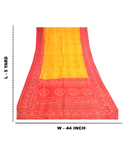 Sanskriti Vintage Bandhani Canary Yellow Pure Silk Sarees Printed Sari Fabric, PR-57346-Canary Yellow-Printed Floral Design-Pure Silk-8