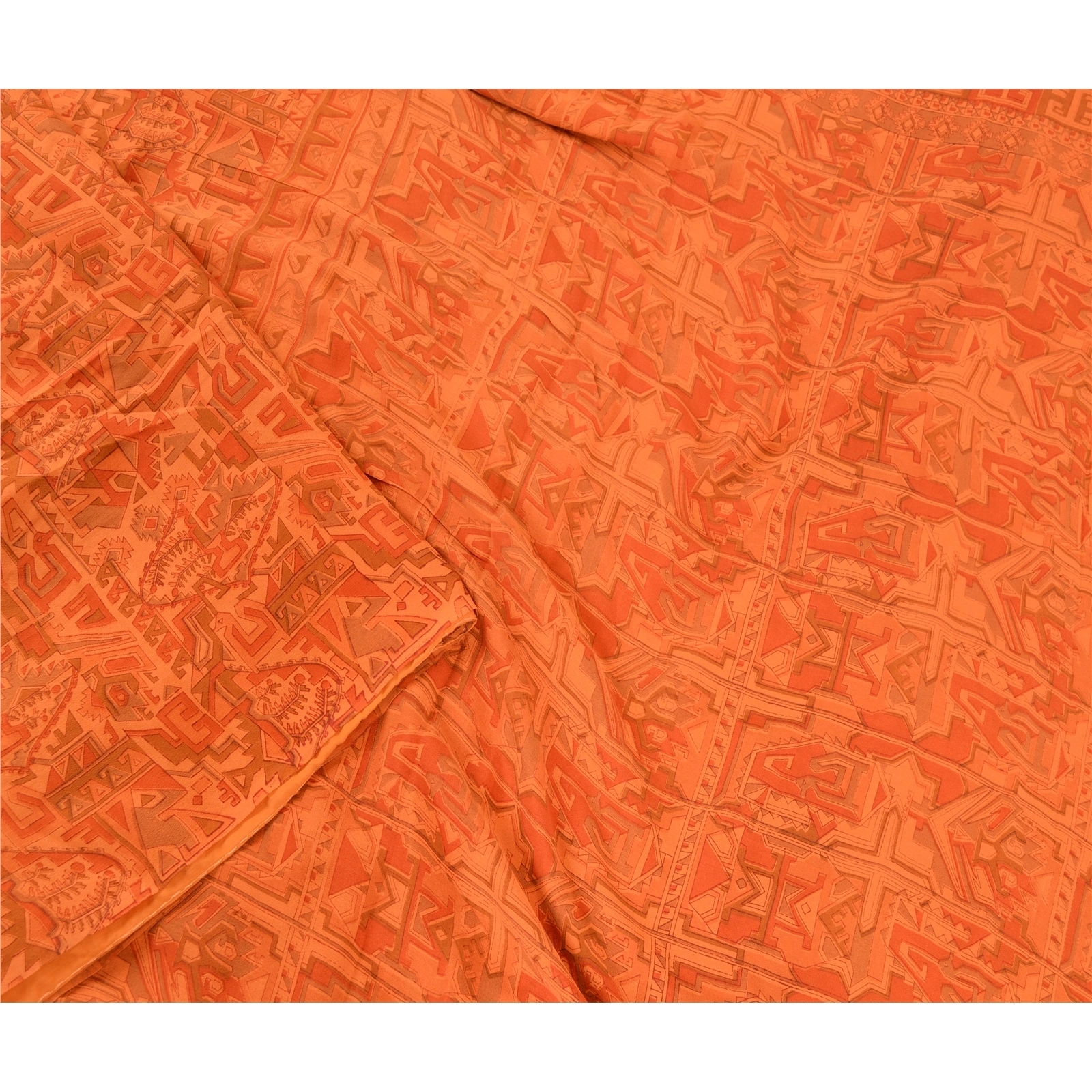 Sanskriti Vintage Rusty Orange Pure Silk Sarees Printed Woven Sari Sewing Fabric, PR-57350-Rusty Orange-Printed Floral Design-Pure Silk-2